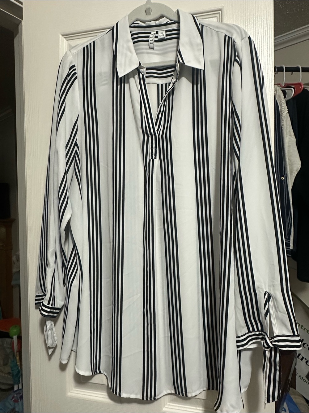 Elle White Blouse with Black Vertical Stripes